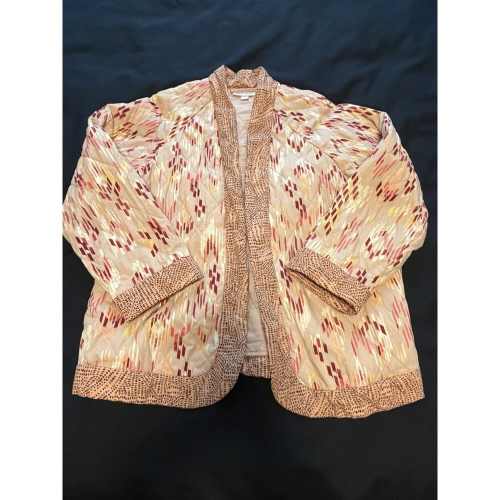 Knox Rose Peach Quilted Belted Jacket~ M~Southwestern Aztec Print Cotton Blend - Picture 9 of 14